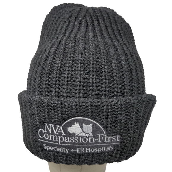 NVA Compassion First Hospital Men's Knit Beanie Hat Cap Gray Embroidered Logo - Picture 1 of 11
